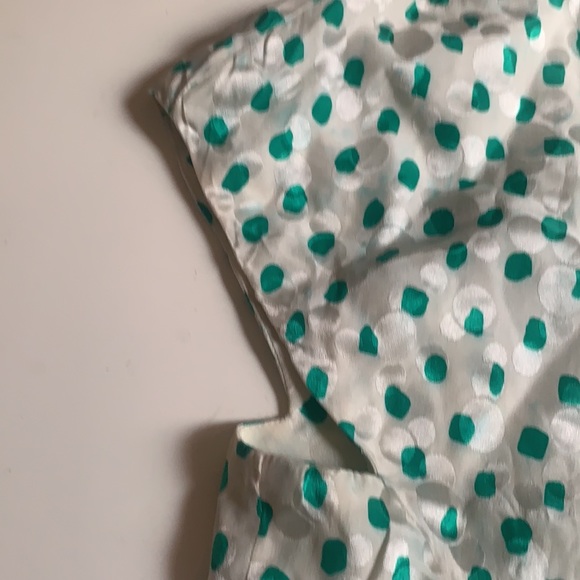 NEIMAN MARCUS SILK PEPLUM BLOUSE TOP GREEN WHITE POLKA DOTS DESIGNER SZ 8 - Picture 8 of 14